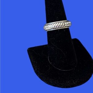 Brighton "Cigar Band" style ring in silver tone with clear crystals Size 7.